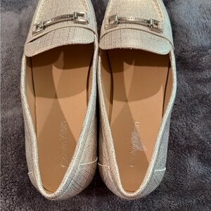 Calvin Klein Women's Cream Loafers with Silver Accent
